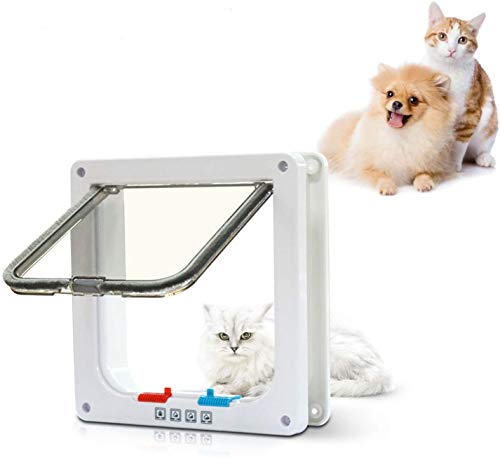 PetsN’all Puerta para Mascotas con 4 Cerraduras Diferente Para Gatos y Perros Pequeños – Para Adentro/Afuera con Marco Blanco