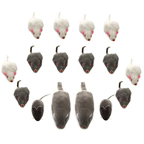 PietyPet Juguetes para Gatos, 16 Piezas Peludo Ratones sonajero pequeño Ratón Gato Gatito Interactivo, Colores Variados