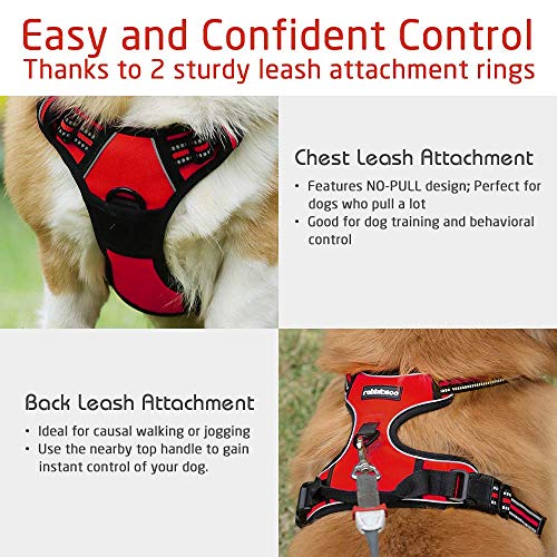 rabbitgoo Arnés Pecho Grande Perro Arnés Rojo para Perro Grande Chaleco Acolchado Mascota Correas Reflectores Mejor Seguridad Color Rojo Tamaño L Grande