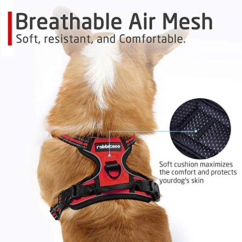 rabbitgoo Arnés Pecho Grande Perro Arnés Rojo para Perro Grande Chaleco Acolchado Mascota Correas Reflectores Mejor Seguridad Color Rojo Tamaño L Grande