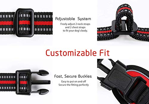 rabbitgoo Arnés Pecho Grande Perro Arnés Rojo para Perro Grande Chaleco Acolchado Mascota Correas Reflectores Mejor Seguridad Color Rojo Tamaño L Grande