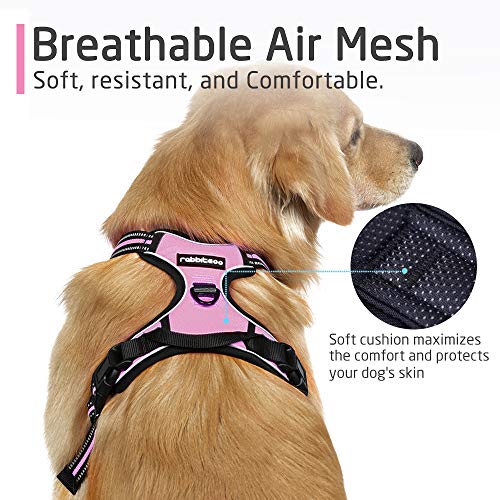 rabbitgoo Arnés Perro Rosado Grande Chalecos Ajustables Arnés Antitirones Perro Correas reflectores Mejor Seguridad Hebillas Resistentes Color Rosa Tamaño L Grande