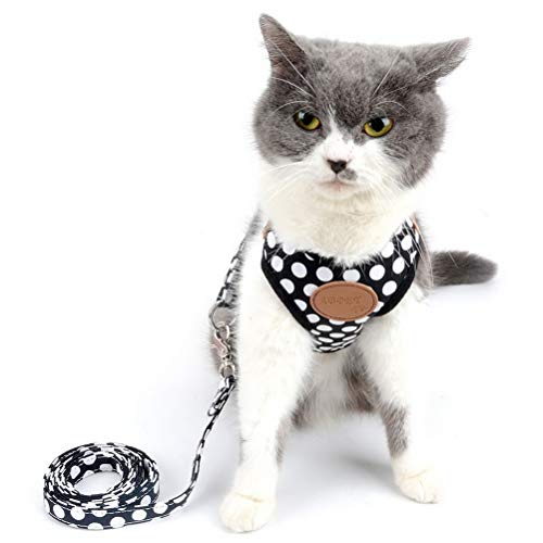smalllee_lucky_store Chaleco Perro o Gato, Suave, Malla de Nailon, con Correa y arnés, Color Negro, Talla S