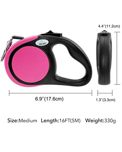Taglory Correa Extensible Perro medianos y pequeño, Cuerda para Perros retractil, Nylon Fuerte Adecuado para Perros de hasta 20 kg, sin enredo y manija Antideslizante,Rosa