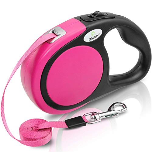Taglory Correa Extensible Perro medianos y pequeño, Cuerda para Perros retractil, Nylon Fuerte Adecuado para Perros de hasta 20 kg, sin enredo y manija Antideslizante,Rosa
