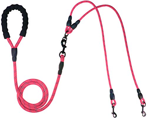 Taglory Correas Dobles/Correa de Perro para Dos Perros/Acoplador Divisor Fuerte para Perros pequeño medianos Grandes/Giratorio 360 ° sin enredos/Cuerda de escalada/75cm Rosa