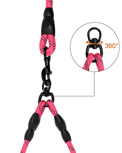 Taglory Correas Dobles/Correa de Perro para Dos Perros/Acoplador Divisor Fuerte para Perros pequeño medianos Grandes/Giratorio 360 ° sin enredos/Cuerda de escalada/75cm Rosa