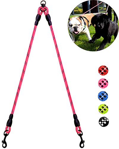 Taglory Correas Dobles/Correa de Perro para Dos Perros/Acoplador Divisor Fuerte para Perros pequeño medianos Grandes/Giratorio 360 ° sin enredos/Cuerda de escalada/75cm Rosa