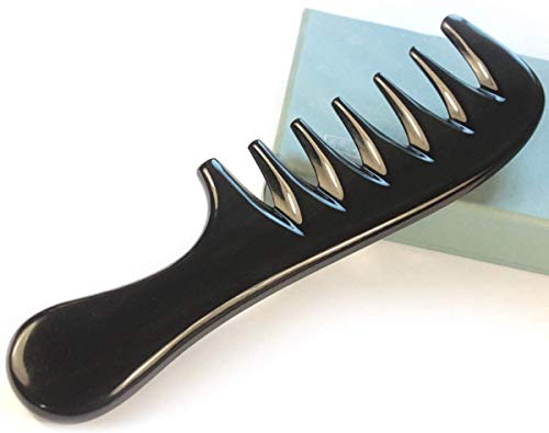 Zenghh Peine Puro Negro Natural Cuerno de búfalo Súper Dientes Grandes Dientes Gruesos ensanchados Grueso Masaje de la Cabeza manija Grande rizos del Pelo