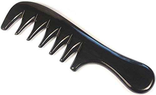 Zenghh Peine Puro Negro Natural Cuerno de búfalo Súper Dientes Grandes Dientes Gruesos ensanchados Grueso Masaje de la Cabeza manija Grande rizos del Pelo