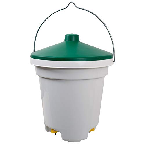 Cubeta bebedero para aves, gallinas, gallos, con tres pezones con filtro 12L