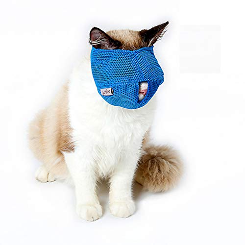 Hemore - Bozal Multifuncional para Gato antibita, Transpirable, para Mascotas, para Evitar Que los Gatos se muevan y masticen, tamaño L, Color Azul