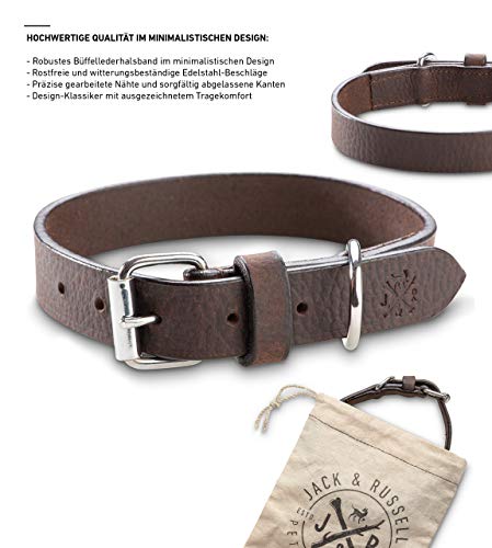 Jack & Russell Collar de Perro de Cuero de Primera Calidad Hendrix - Original Collar de Perro de Cuero con el Sello en Relieve - Cuero de búfalo marrón Oscuro (XL)
