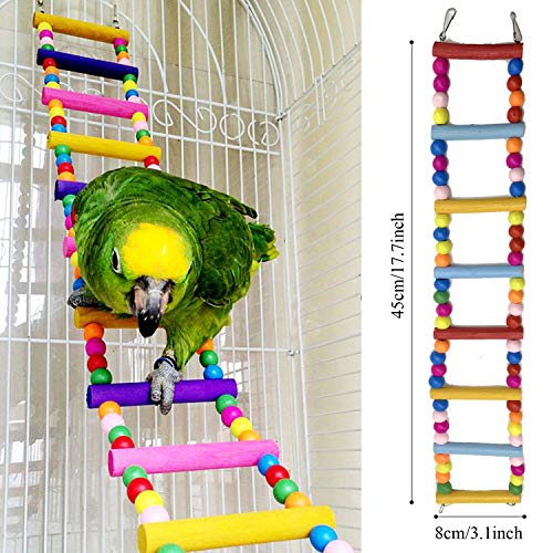 Juguetes para Pájaros, PietyPet 6 Piezas Pájaros Juguetes con Campanas, Escalera de madera, Colorido Columpio Juguetes, Hamaca de Madera, Que cuelga la Perca Juguete para Pájaros, Loros