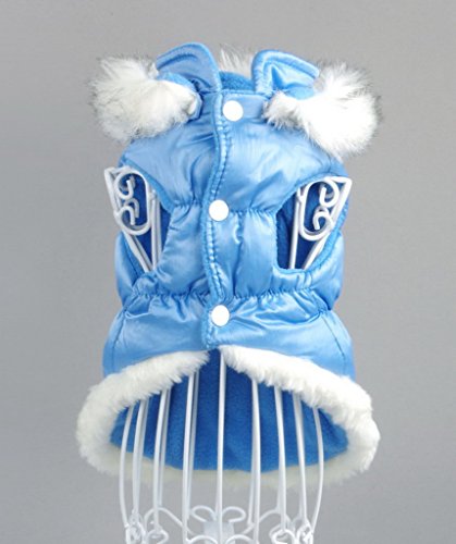 La vogue Chaqueta Acolchada Abrigo para Perro con Capucha Piel (Azul, M)