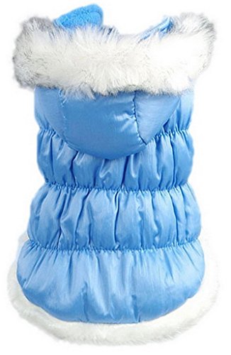 La vogue Chaqueta Acolchada Abrigo para Perro con Capucha Piel (Azul, M)