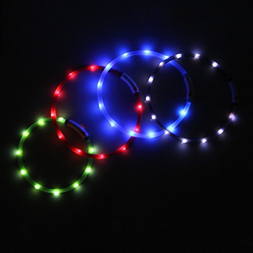 LED USB Silicón Collar luminoso para perros, gatas, mascotas. Recargable vía USB (Tamaño S-L se puede cortar individualmente a 18-65 cm) en rosa de la marca PRECORN