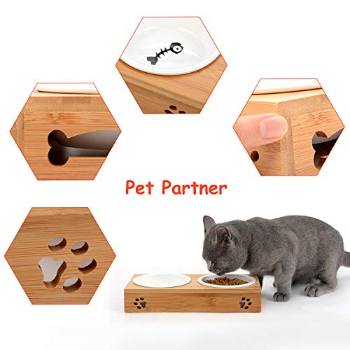Legendog Tazón para Gatos, Antideslizante comedero para Mascotas tazón para Alimentos para Mascotas con Soporte de bambú para Perros Gatos