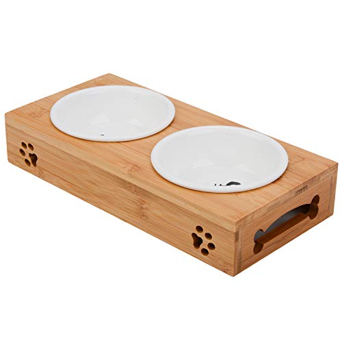 Legendog Tazón para Gatos, Antideslizante comedero para Mascotas tazón para Alimentos para Mascotas con Soporte de bambú para Perros Gatos