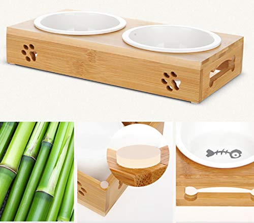 Legendog Tazón para Gatos, Antideslizante comedero para Mascotas tazón para Alimentos para Mascotas con Soporte de bambú para Perros Gatos