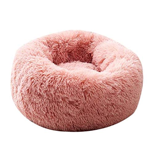 PENVEAT Cama Redonda para Perros Lavable de Felpa Larga Kennel Dog House Alfombrillas de algodón súper Suaves Sofá para Perro Canasta Caliente Cama para Mascotas, Rosa, 60X60cm