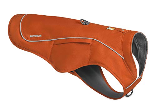 RUFFWEAR Combo Abrigo y Arnés Overcoat Fuse 2 en 1, Chaqueta con Forro de Vellón para Perros - Naranja Canyonlands, L