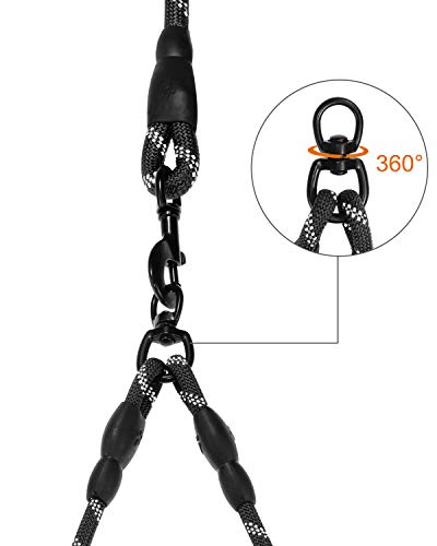 Taglory Correas Dobles/Correa de Perro para Dos Perros/Acoplador Divisor Fuerte para Perros pequeño medianos Grandes/Giratorio 360 ° sin enredos/Cuerda de escalada/75cm Negro