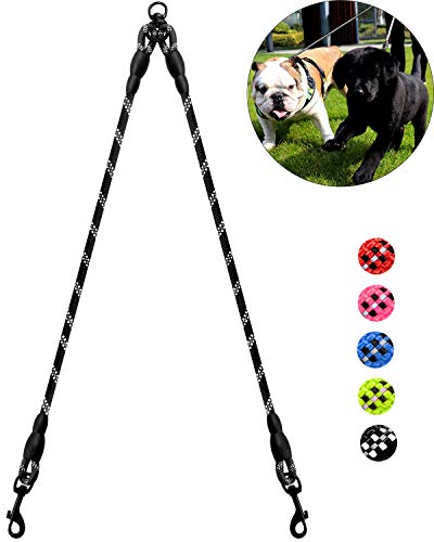 Taglory Correas Dobles/Correa de Perro para Dos Perros/Acoplador Divisor Fuerte para Perros pequeño medianos Grandes/Giratorio 360 ° sin enredos/Cuerda de escalada/75cm Negro