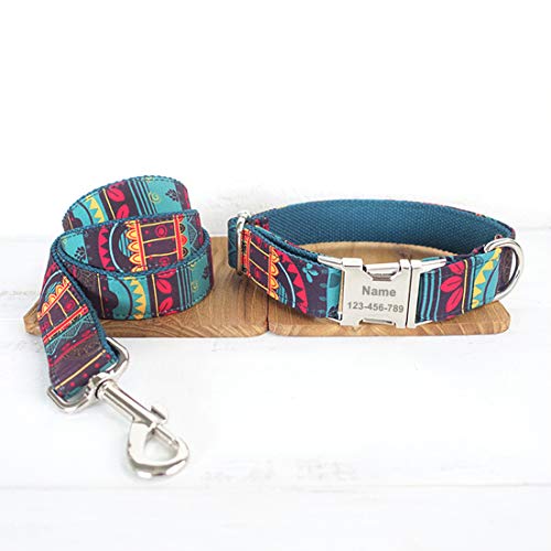 Conjunto Personalizado de Collar de Perro Estilo Bohemio Ajustable Correa Para Mascotas Conjunto de Etiquetas Etiqueta Para Perros Grabado con láser Adecuado Para Perros Grandes, Medianos y Pequeños