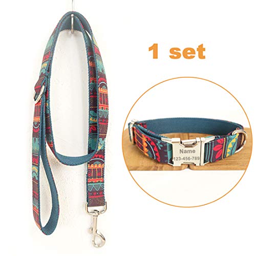 Conjunto Personalizado de Collar de Perro Estilo Bohemio Ajustable Correa Para Mascotas Conjunto de Etiquetas Etiqueta Para Perros Grabado con láser Adecuado Para Perros Grandes, Medianos y Pequeños