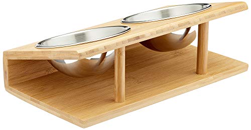Plato de alimentación de bambú para gatos.