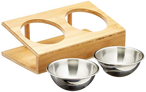 Plato de alimentación de bambú para gatos.