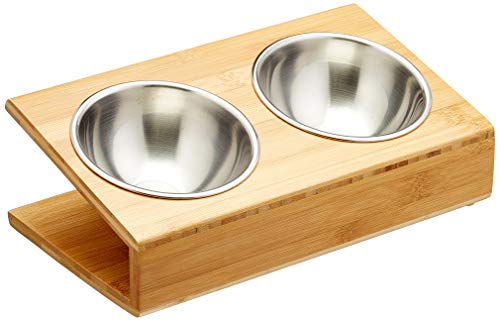 Plato de alimentación de bambú para gatos.