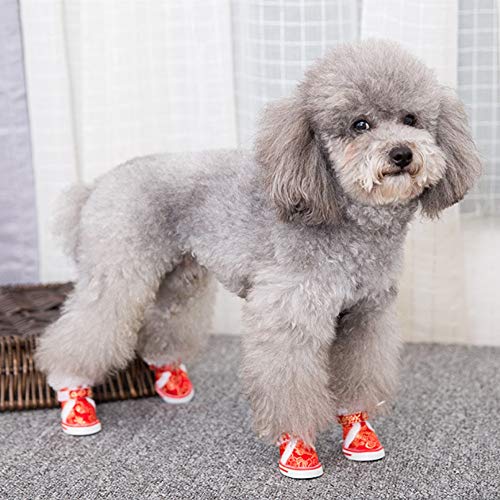 JIUYUE Botas Tiger Perro 4pcs Mascotas Cabeza de algodón Zapatos de Interior de Invierno Caliente al Aire Libre Zapatos de los Cargadores de Peluche Antideslizante con Correas de sujeción Ajustable