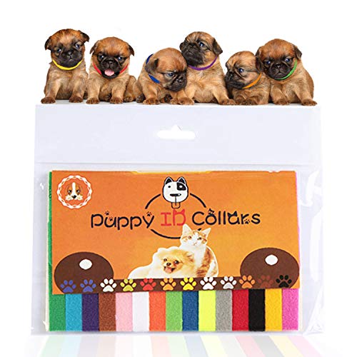 15 Piezas Collares Cachorro,XCOZU Collar De Mascota Ajustables Etiqueta De Identificación Para Cachorros De Mascota Recién Nacidos,Nylon De Colores Banda De Identificación De Cachorro Suave