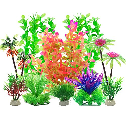 Aisamco Acuario Plantas de plástico, 10 Piezas de Acuario Plantas Acuario Decoraciones, Acuario Plantas Artificiales decoración del Acuario
