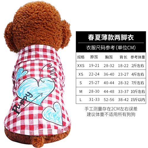 AMURAO Mascotas Ropa para Perros Teddy Spring Otoño Dos Forro a Cuadros Camisa del Perrito Ropa Transpirable para Perros pequeños