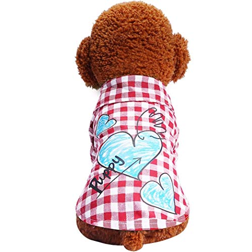 AMURAO Mascotas Ropa para Perros Teddy Spring Otoño Dos Forro a Cuadros Camisa del Perrito Ropa Transpirable para Perros pequeños