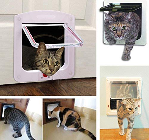 Depory 1 Puerta de plástico con Solapa, para Mascotas, con Cerradura y 4 cerraduras, para Mascotas, Gatos, Perros pequeños, Suministros para Mascotas, Color Blanco