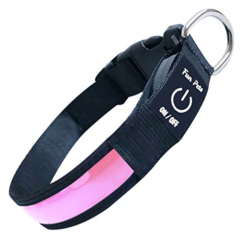 Fun Pets Collar de Seguridad para Perros con LED Recargable Ultra Brillante con Gran Visibilidad y Seguridad Mejorada Medio (40cm - 50cm / 15.7" - 19.7") Rosado