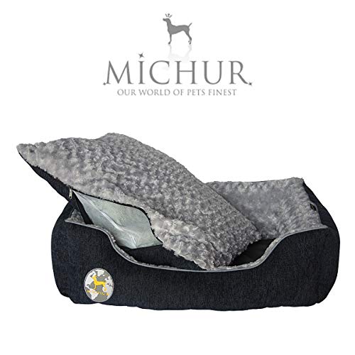 Michur Dirk Cama para Perros, sofá Animal Lavable para Gatos y Perros en Azul Noble, con cojín Que se Puede Usar en Ambos Lados, Canasta para Perros, sofá/sofá-Cama para Perros, 65 cm x 55 cm x 18 cm