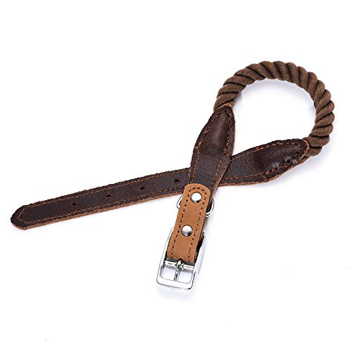 Mile High Life - Collar para Perro de Cuerda de algodón Premium | Hebilla de Acero Inoxidable | Collar de cinturón de Cuero Genuino | para Perros medianos Grandes
