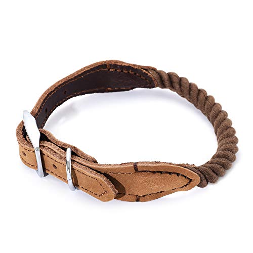 Mile High Life - Collar para Perro de Cuerda de algodón Premium | Hebilla de Acero Inoxidable | Collar de cinturón de Cuero Genuino | para Perros medianos Grandes