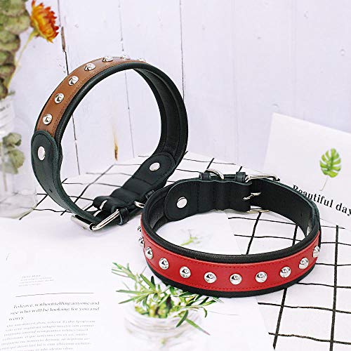 MMWW l de Cuero con Remaches tachonados con Clavos Collares para Perros Acolchados para Perros medianos Grandes K9 Bull Terrier Pastor Alemán-Rojo_XL