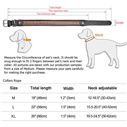 MMWW l de Cuero con Remaches tachonados con Clavos Collares para Perros Acolchados para Perros medianos Grandes K9 Bull Terrier Pastor Alemán-Rojo_XL