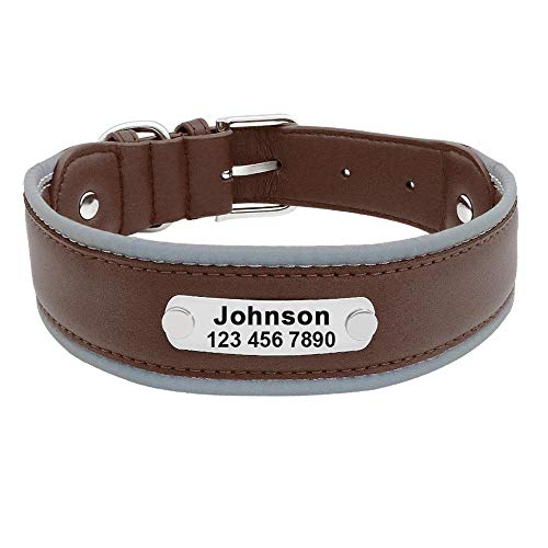 MMWW Lares para Mascotas de Cuero Personalizados Bastón de Collar Ajustable para Perros medianos Grandes Pitbull Bulldog Bull Terrier-Brown_M