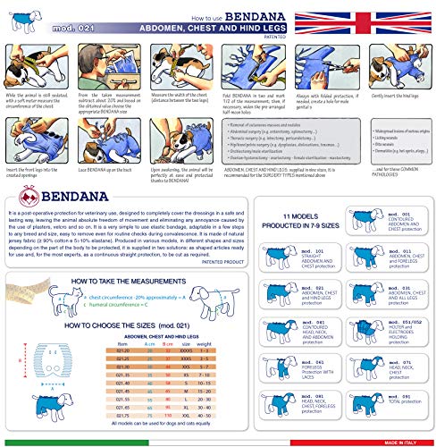 Traje postoperatorio para Perros y Gatos, Protege heridas y Vendajes, Garantiza higiene, Limpieza y Libertad de Movimiento. Modelo 021 - Abdomen, tórax y Miembros posteriores (XXS)