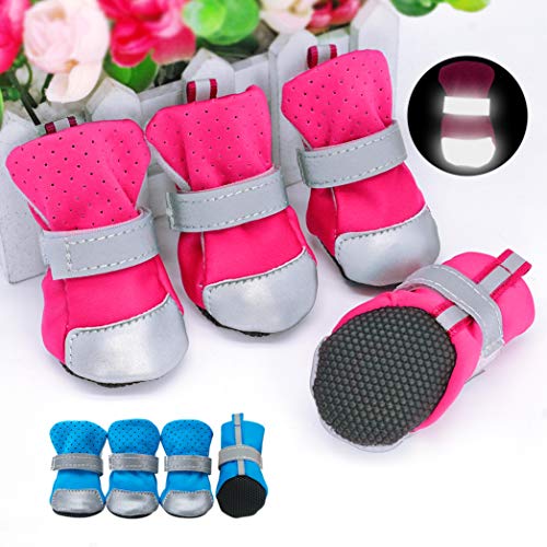 AMURAO Pequeños Zapatos Reflectantes para Mascotas Invierno cálido Antideslizante Lluvia Nieve Perros Botas Protectores de Pata Impermeables
