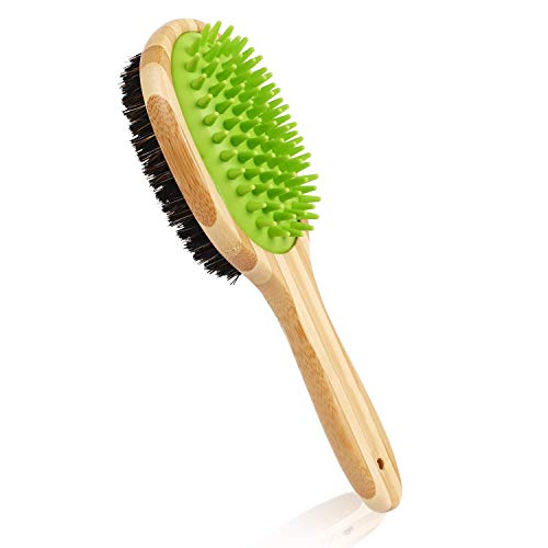 aoory Cepillo Doble para Perro y Gato Profesional 2 en 1 Peine de Masaje para Baño Eliminar el Pelo Flotante, Vello Malo y Muerto para Aseo de Mascotas