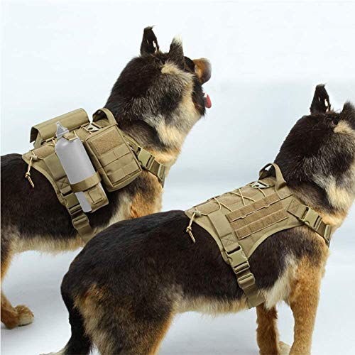 Arnés Táctico para Perros para Entrenamiento De Senderismo, Servicio Militar De Trabajo Chaleco Molle para Perros, Arnés Sin Chaleco Medianos Grandes con Bolsas Molle Y Soporte para Botellas,Verde,XL